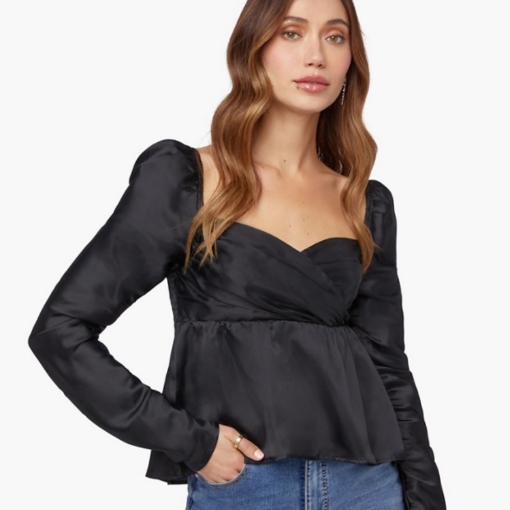 Black Ruched Puff Sleeve Top